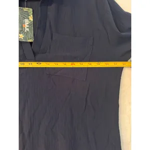 BMJL Womens Navy Blue Midi Shirt Dress V-Neck Roll Tab Sleeve Pockets‎ Large NWT thumbnail 6