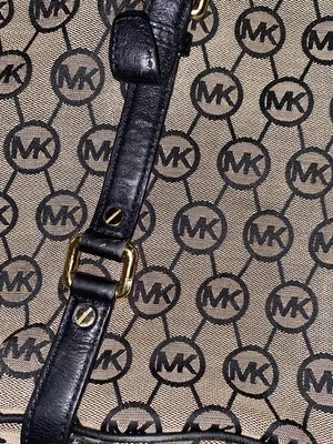 Michael Kors Black and Beige MK Monogram Satchel with Crossbody Strap thumbnail 6