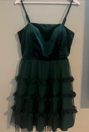 Girls Dark Green Velvet & Tulle Ruffle Party Dress thumbnail 1