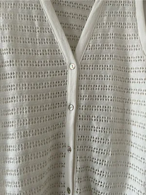 White Open Knit Crochet Button Front Sleeveless Midi Dress Large Coastal Resort thumbnail 6