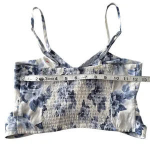 Abercrombie & Fitch Floral Cami Crop Top Smocked Twist Front Blue White‎ S thumbnail 5
