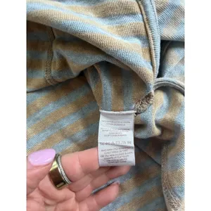 Free People New Romantics Striped Long Sleeve Top Beige Blue Small‎ Raw Hem Boho thumbnail 4