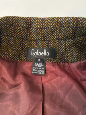 Vintage 2000s Rafaella Women’s Brown Herringbone Tweed Wool Blazer Size 16 thumbnail 8