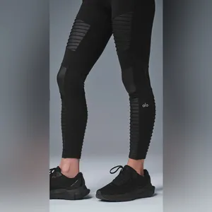 NWT Alo Yoga High Waist Moto Leggings Black Black Glossy Size XS thumbnail 10