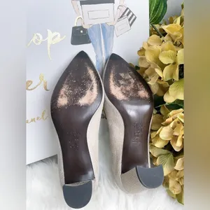 Stuart Weitzman Casual Beige Textured Block Heel Pumps Pointed Toe Women's Shoes thumbnail 7