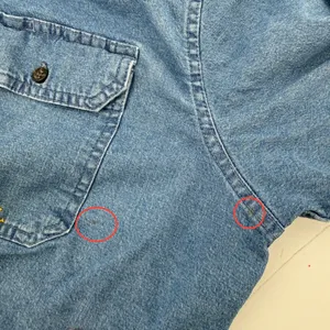 Wrangler Denim Short Sleeve Embroidered Button Down Shirt Blue‎ Women L Raw Hem thumbnail 3