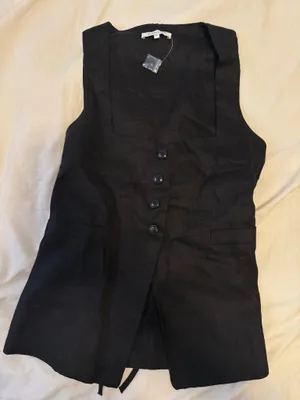 Olivaceous Black Linen Vest with Tie Waist thumbnail 1
