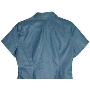 J.Crew Slim Fit ShortSleeve Faux Leather Shirt Snap Button Down 4 Dusty Sea Blue thumbnail 5