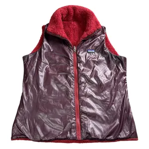 Patagonia Reversible Los Lobos Vest Women Medium Burgundy Fleece Puffer Gorpcore thumbnail 3