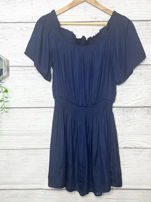 DO+BE Navy Blue Off Shoulder Keyhole Neck Short Sleeve Mini Dress Size Large thumbnail 8