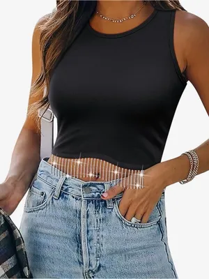 Black Chain Fringe Crop Tank Top thumbnail 1