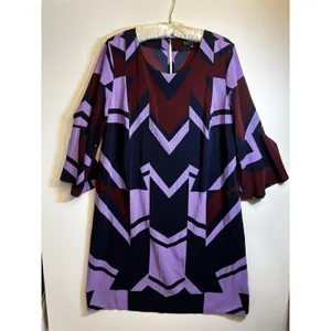 Eloquii Size 14 Geometric Shift Dress Purple Burgundy Black Beltless Midi Dress thumbnail 7