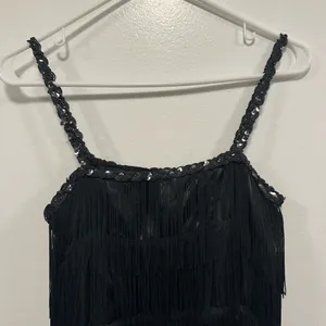 Flapper fringe dress Halloween costume! Black fringe, mini dress size medium! thumbnail 2