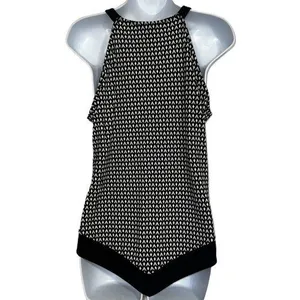 WHITE HOUSE BLACK MARKET Geometric Halter Sharkbite‎ Black White Top NWOT S thumbnail 4