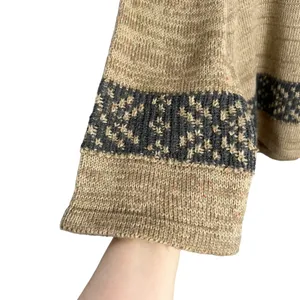 Hem & Thread Tan Knit Gray Fair Isle Stripe 3/4 Length Sleeve Sweater thumbnail 4