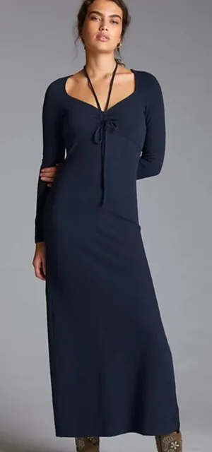 NWT Anthropologie Navy Tie-Front Midi Dress Size XL thumbnail 1
