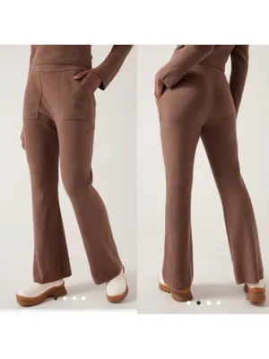 Athleta felicity ribbed Wide Leg Pants Brown Stretchy Knit Relaxed Athleisure thumbnail 2