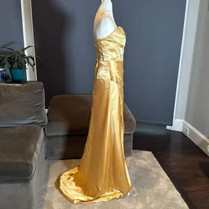 Women’s Gold Full Length Prom Party Dress Criss Cross Straps LegSlit Size 4 NWOT thumbnail 4