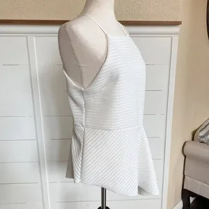 Zara White Textured Halter Peplum Top Asymmetrical Hem‎ Medium thumbnail 4