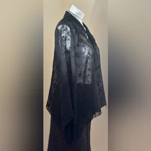 Dress Barn Collection Black Floral Lace Shimmer Print Asymmetrical Sleeves Sz XL thumbnail 5