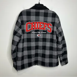 Kansas City Chiefs flannel‎ jacket black gray buffalo plaid women’s size large thumbnail 11