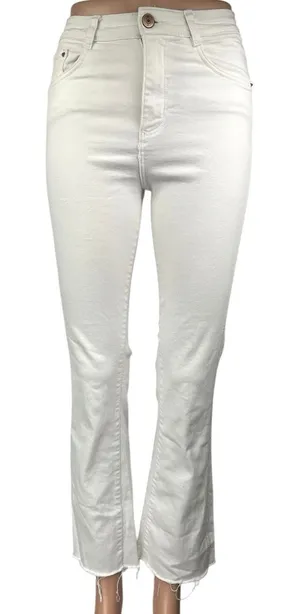 Zara Women's White Stretch Raw Hem Casual Flared Bootcut Denim Jeans Size 0 thumbnail 1