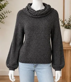 Bebe Womens Sweater Charcoal Grey Cowl Neck Cable Knit Chunky Small thumbnail 1