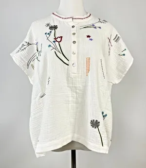 NWOT Johnny Was Cotton Embroidered Short Sleeve Blouse Boho Chic White Size M thumbnail 5