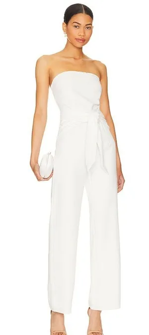 Superdown Jordan Tie Waist Jumpsuit in White Small thumbnail 1