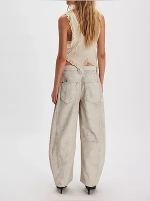 NWT Free People We The Free Good Luck Coated Barrel Jeans - white lightning - 28 thumbnail 4