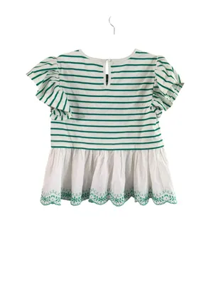 Women's J.Crew Striped Ruffle Sleeve Peplum Blouse White Green Size S thumbnail 8
