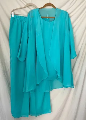 Source Unknown 3 Piece Chiffon Matching Pantsuit Set Size 16W thumbnail 1