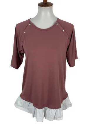 ASOS Top 2 Short Sleeve Small Pink Twofer Layered Casual Minimalist Chic thumbnail 1