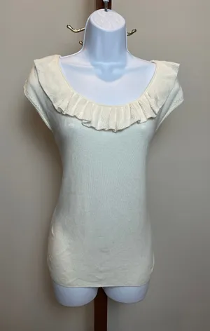 Talbots Cream Knit Sleeveless Top Size M Ruffle Detail Feminine thumbnail 1