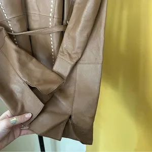 Vintage G Collection Genuine Leather Moto‎ Jacket Contrast Stitch Belt Camel Tan thumbnail 6