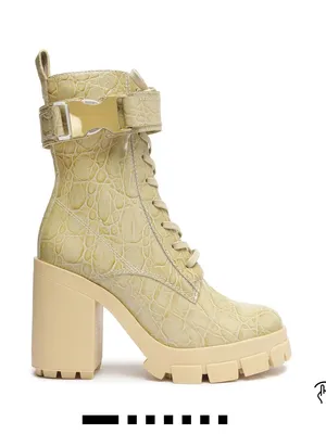SCHUTZ Roslyn Croc-Embossed Heeled Boot in Light Beige thumbnail 1