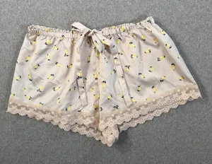 Flora Nikrooz Women's Small Lemon Print Satin Sleepwear Shorts with Lace Trim thumbnail 1