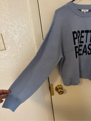 No Comment Light Blue "Pretty Please" Graphic Knit Crewneck Sweater NWT Size XL thumbnail 3
