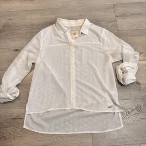 Hollister Top Small Womens Polka Dot Button‎ Down Shirt Sheer *flaws thumbnail 1