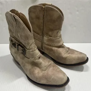 Roper Western Boots Womens 10 Beige Ankle Zip‎ Buckle Pointed Toe Low Heel thumbnail 1