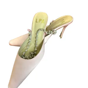 LPA Pink Satin Stiletto Heel SIZE 6.5 Pearl Rhinestone Strap Pump Party $208 NEW thumbnail 6