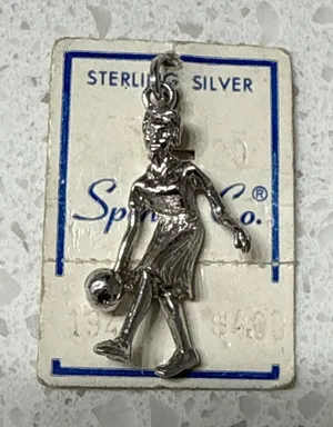 Vintage Estate Spencer‎ Co. 925 Sterling Silver Woman Playing Basketball Charm thumbnail 1