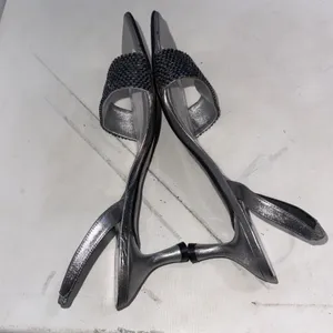Vintage Y2K 90s Stuart Weitzman Silver Beaded Sling Back Kitten Heel Sandal 7.5B thumbnail 7