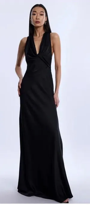 NWT o.p.t Few Moda black satin maxi gown size 10 criss cross twist thumbnail 1