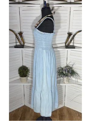 Vintage Y2K Gap babydooll denim dress tiered cotton cottage boho Western coastal thumbnail 4