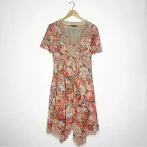 Ranna Gill Dress Floral V-Neck Embroidered Flowy Brown Rose Boutique Size 8 thumbnail 8