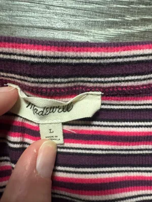 Madewell Pink and Black Striped Scoop Neck Short Sleeve Tee L thumbnail 4