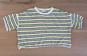 We The Free Striped Tee Rugby Size XS Lemon Brown Blue White thumbnail 1