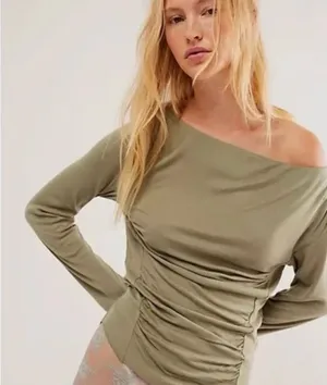 Free People NWOT Intimately Night We Met Ribbed Ruched Long Sleeve Tee thumbnail 1