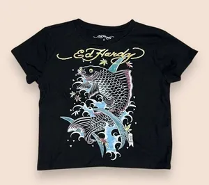 NWT Ed Hardy Black Fish Graphic Crop Top thumbnail 1